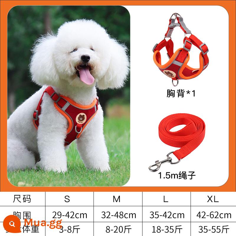 Vest phong cách dây xích chó con chó nhỏ Teddy Bichon Pomeranian ngực giữ bé túi con chó con con chó con đi bộ dây xích xích chó - Ngực và lưng + Dây 1,5m [đỏ ấm]