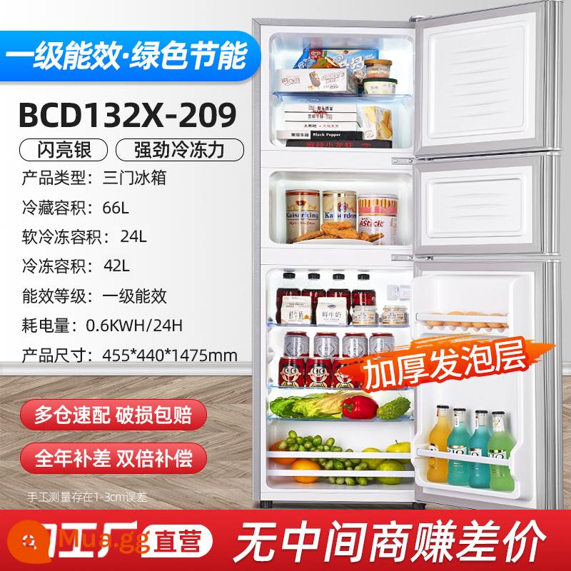 [Hiệu quả năng lượng cấp 1] Tủ lạnh nhỏ hộ gia đình Cho thuê ký túc xá Tủ đông lạnh mini Tủ lạnh tiết kiệm năng lượng hai cửa - Ba cửa/209 ✅Bạc/Tiết kiệm năng lượng cấp 1/Lớp xốp dày