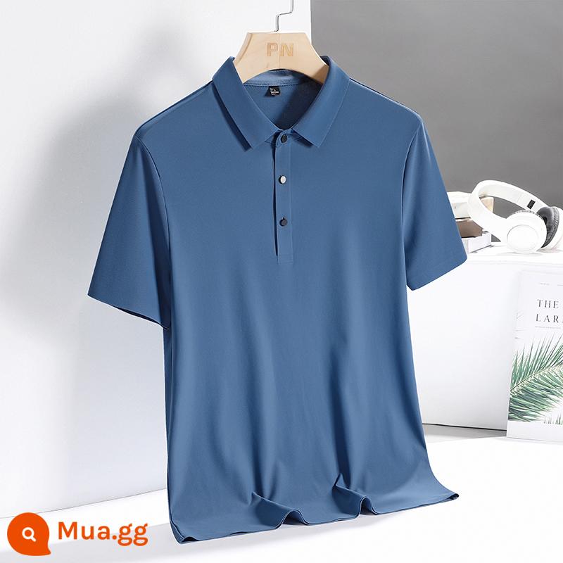 Áo sơ mi polo lụa băng không đánh dấu xu hướng mùa hè dành cho nam áo thun ngắn tay có ve áo rộng, phần mỏng, bộ trang phục bố thoáng khí nhanh khô - 6688 màu xanh khói