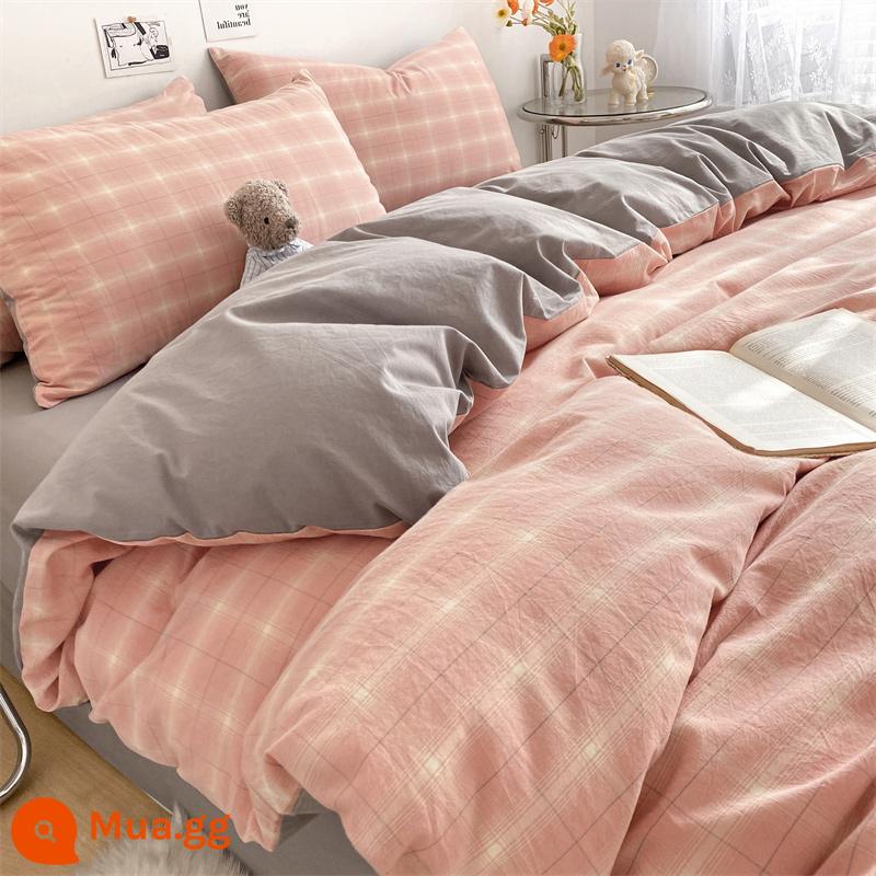 Bộ 4 giường ngủ cotton nguyên chất mới 2023 100 tấm trải giường bằng vải cotton và vỏ chăn bông ký túc xá sinh viên chăn ga gối đệm 3 bộ 4 - Phấn mùa hè ngọt ngào [Được nâng cấp 100% cotton đã giặt, không vón cục, không phai màu]