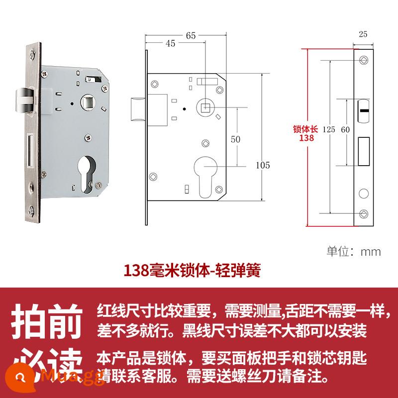 Thép không gỉ thân khóa lõi khóa trong nhà phòng ngủ chốt cửa khóa cửa gỗ đa năng cửa phòng bộ khóa phòng hộ gia đình tắt tiếng - 138 ánh sáng mùa xuân