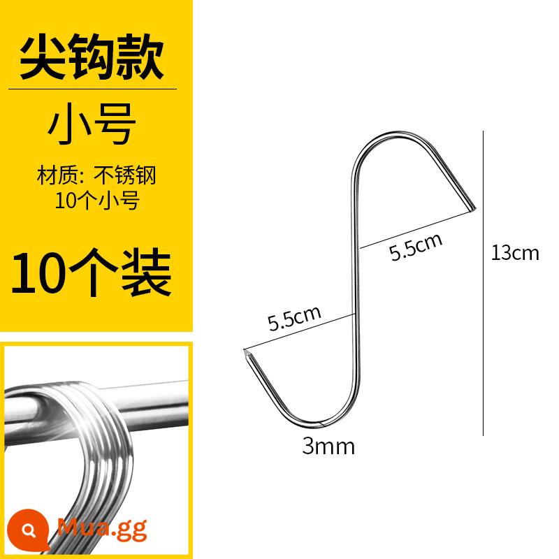 Móc hình chữ S bằng thép không gỉ để treo xúc xích trong phòng bếp mà không cần đục lỗ kim loại Móc ống thép sắt để lưu trữ trên tường chắc chắn - [Móc nhọn] Size nhỏ 10 cái