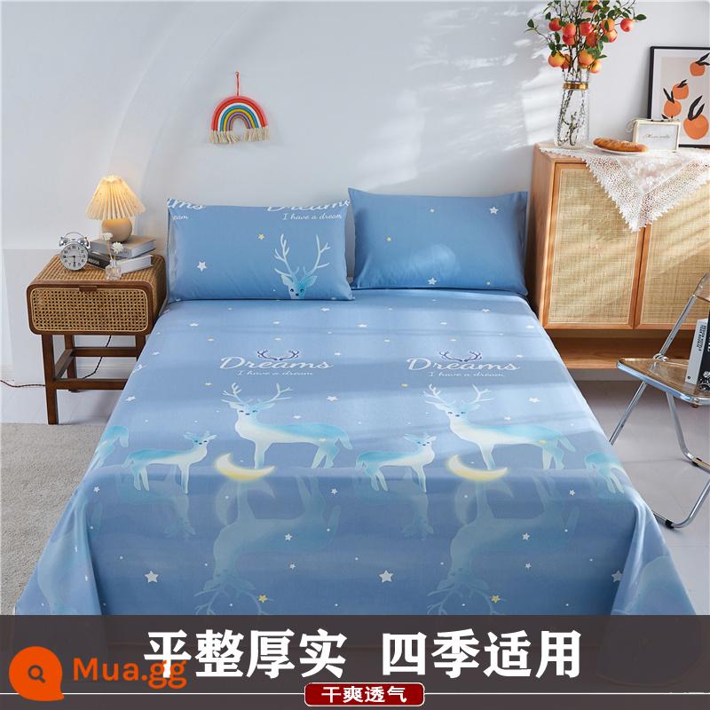 Ga Giường Cotton Đơn Mảnh Mùa Hè Dày Cũ Vải Thô Bộ 3 100 Cotton Linen Chần Gòn Đơn Ký Túc Xá Sinh Viên Thảm - Bông nguyên chất dày-Giấc Mơ hươu