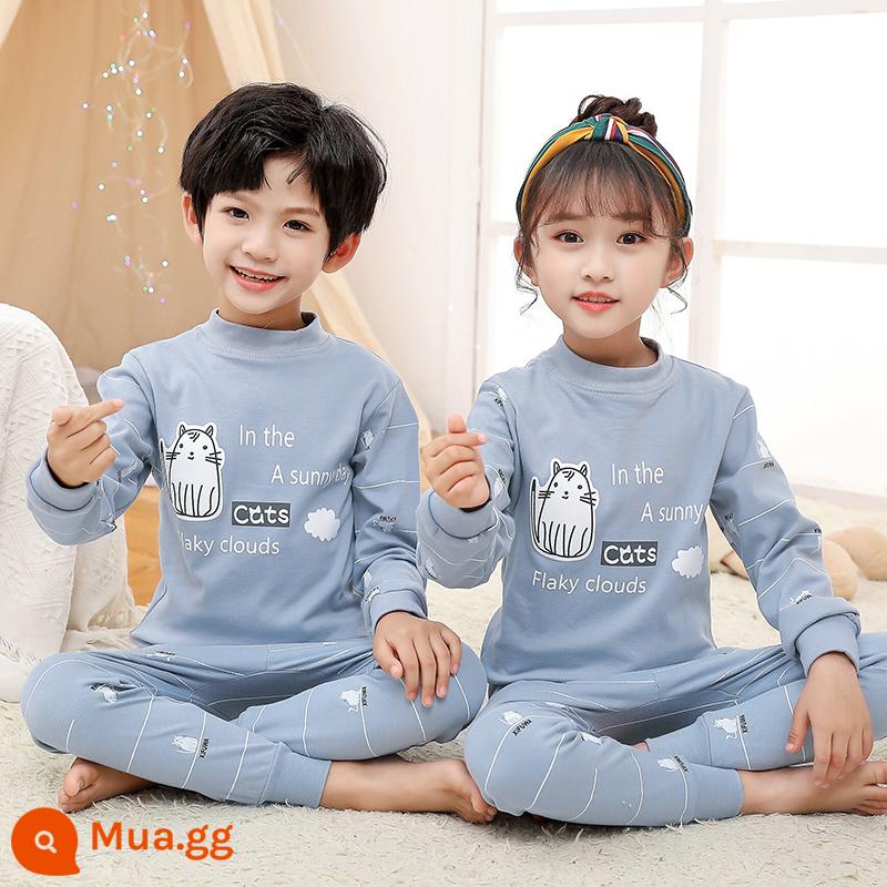 Bộ đồ lót trẻ em bằng cotton nguyên chất, áo len cotton mùa thu đông cho trẻ em cỡ lớn, áo len mỏng dài tay cho bé trai và bé gái, quần áo mùa thu cho bé, quần vệ sinh - TZ00035 [cổ áo giữa]