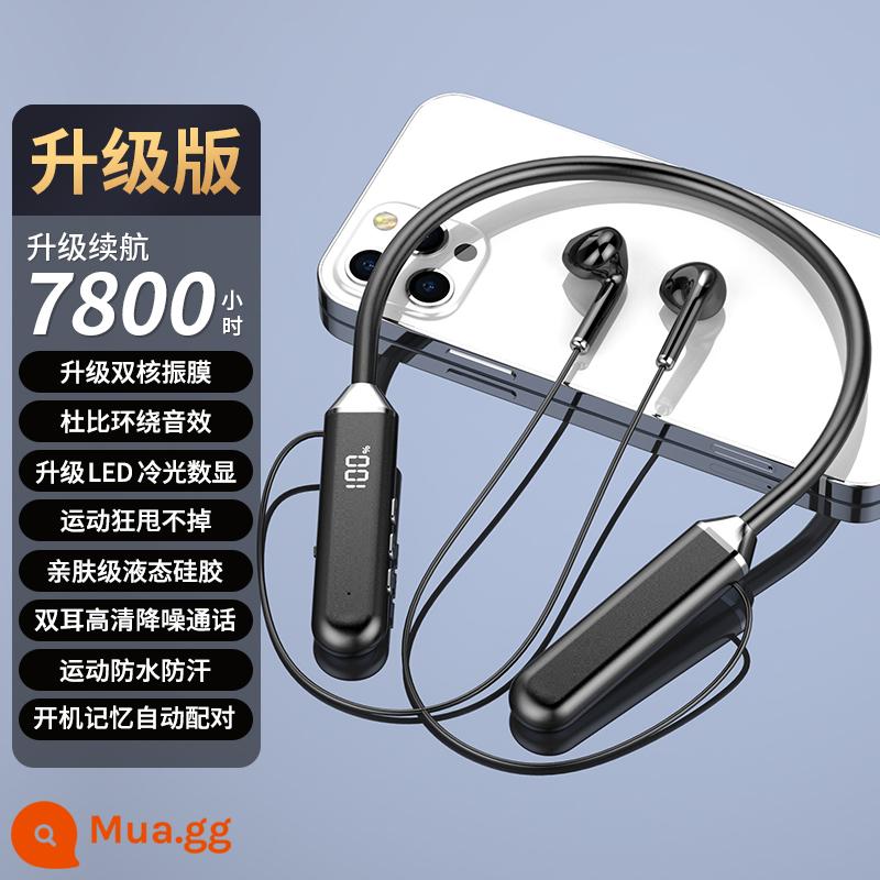 Tai nghe bluetooth đeo cổ không dây thể thao nam nữ new 2023 thời lượng pin siêu khủng và pin lớn đeo lâu không đau tai - Phiên bản nâng cấp | Màu đen tuyền ❤ Thời lượng pin được nâng cấp + màng loa lõi kép + Âm thanh vòm Dolby