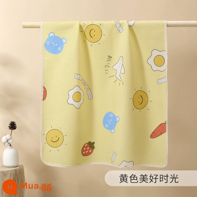 Thảm chống đi tiểu cho trẻ sơ sinh và trẻ nhỏ cotton nguyên chất không thấm nước và thoáng khí có thể giặt được nệm thời kỳ kinh nguyệt của dì cỡ lớn có thể giặt được cho bé qua đêm - Single [Baby Class A Cotton Nguyên Chất] Vàng Good Times (Không thấm nước và thoáng khí)