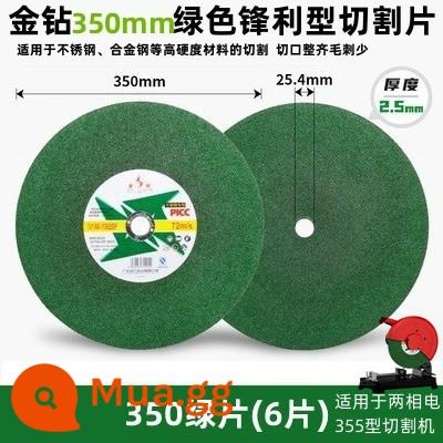 Kim Cương Vàng Cắt Mảnh 400 Kim Loại Thép Không Gỉ Nhựa Đá Mài Mảnh Máy Cắt Cắt Sắt Lưỡi Cưa Lớn 350 Mm Cát Bánh Xe Mảnh - 350 viên xanh (gói 6 viên)