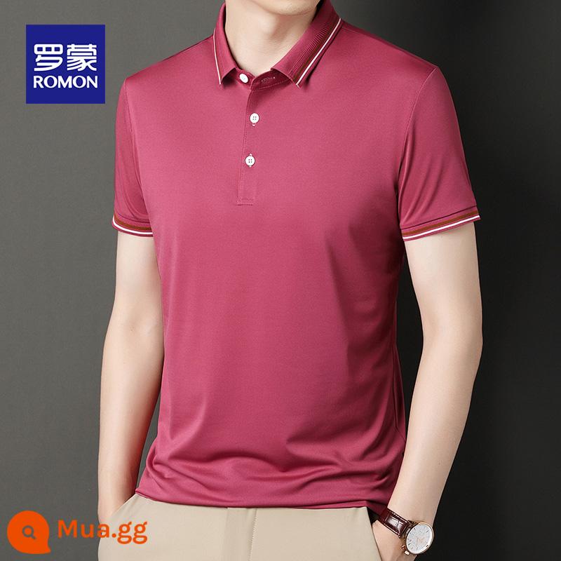 Romon nam có ve áo áo sơ mi polo xu hướng trẻ trung phù hợp với tất cả các trận đấu Áo thun ngắn tay áo thun nửa tay áo thun đi làm quần áo hàng đầu T - Hoa Hồng Đỏ 634