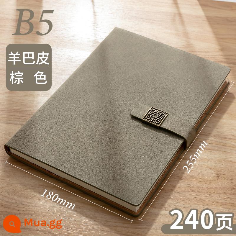 Máy tính xách tay kinh doanh tùy chỉnh phụ notepad b5 sách văn phòng lớn dày văn phòng phẩm nhật ký sinh viên tùy chỉnh có thể in logo đọc ghi chú bán buôn tùy chỉnh - Khóa vuông da cừu nâu B5 1856