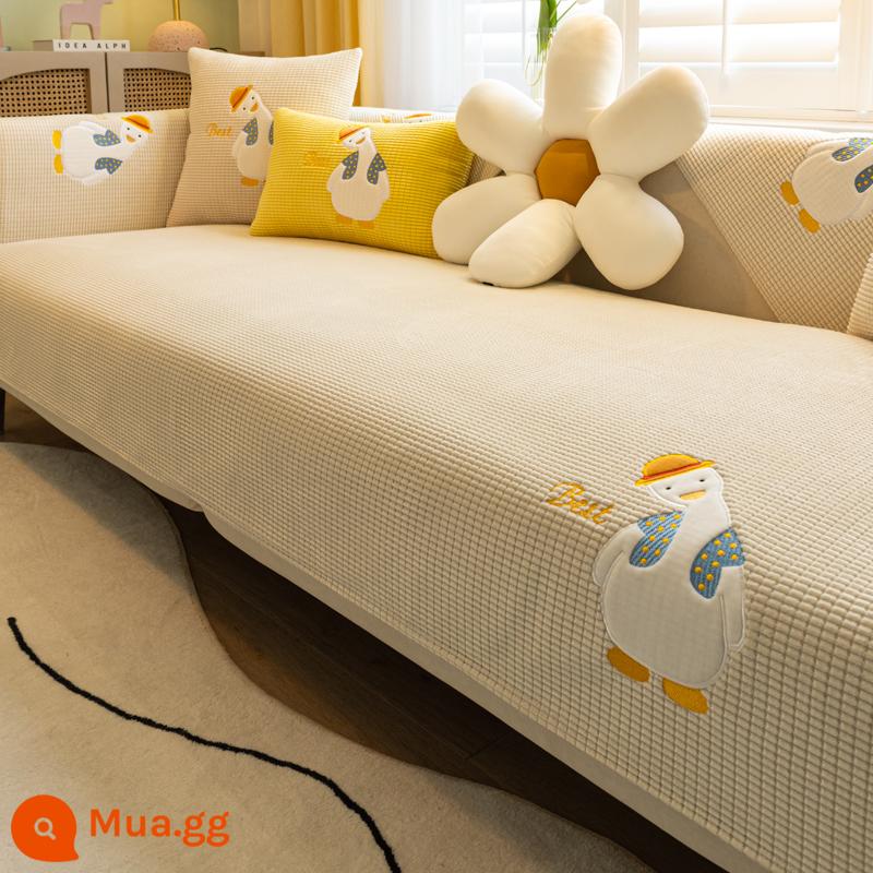 Sofa Đệm Bốn Mùa Đa Năng Vải Chống Trơn Trượt Hiện Đại Đơn Giản Mùa Đông Bọc Ghế Sofa Bao Khăn Trọn Gói Đệm Ghế Bọc Vải - Vịt cong-màu be[Lshang]