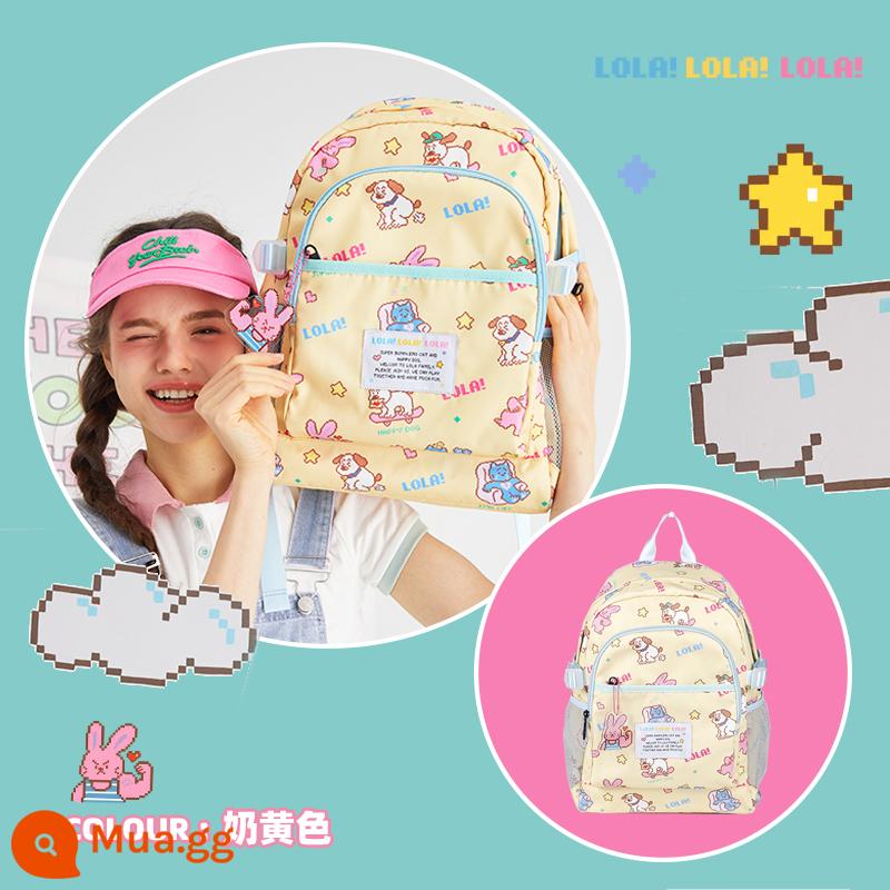 LOLA DESIGN "Pixel Backpack" Túi đi học cho bé gái Nữ sinh viên đại học Ba lô máy tính chính hãng Ba lô nữ - màu vàng sữa