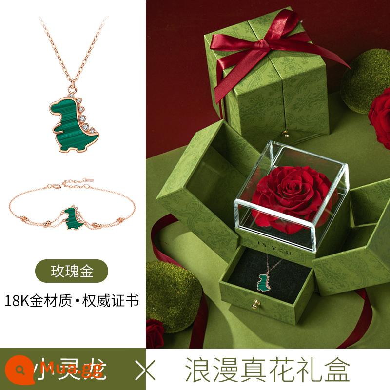 Isyou18k màu vàng vòng cổ rồng dễ thương nữ 2022 nữ mới ánh sáng sang trọng thích hợp malachite quà tặng ngày lễ tình nhân - Dây chuyền + vòng tay rồng nhỏ vàng 18k + hộp quà lãng mạn