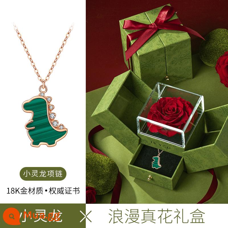 Isyou18k màu vàng vòng cổ rồng dễ thương nữ 2022 nữ mới ánh sáng sang trọng thích hợp malachite quà tặng ngày lễ tình nhân - Dây chuyền rồng nhỏ vàng 18k + hộp quà lãng mạn