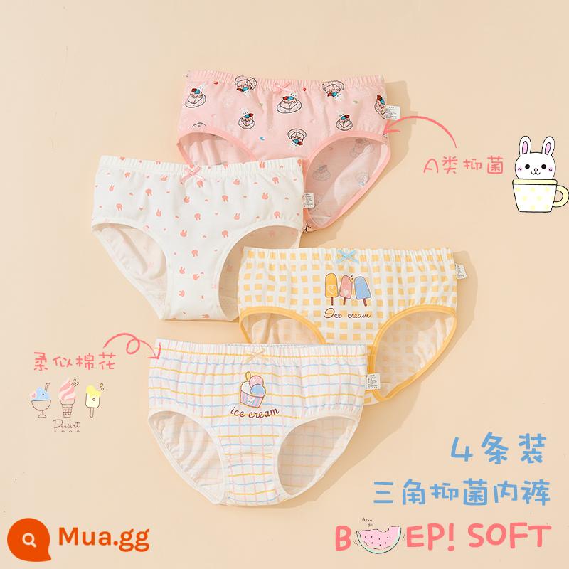 Quần lót bé gái tam giác cotton quần đùi cotton 100% cotton không kẹp pp bé gái học sinh tiểu học bé trung và lớn - 744+753[đáy quần kháng khuẩn, không đầu, cotton nguyên chất 4 miếng]