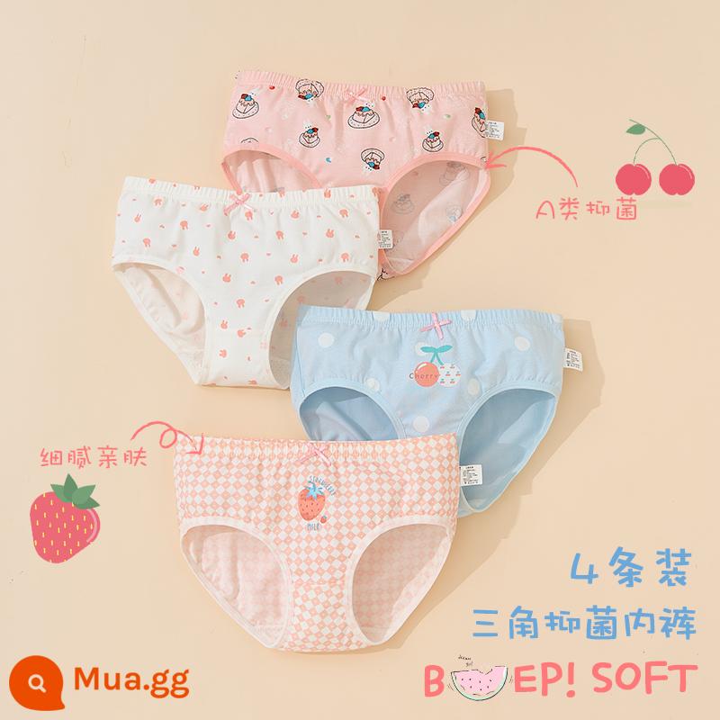 Quần lót bé gái cotton nguyên chất quần đùi cotton tam giác trẻ em không cắt pp bé gái học sinh tiểu học 100% - Gói 742+753-4 [sản phẩm kháng khuẩn mới được nâng cấp]