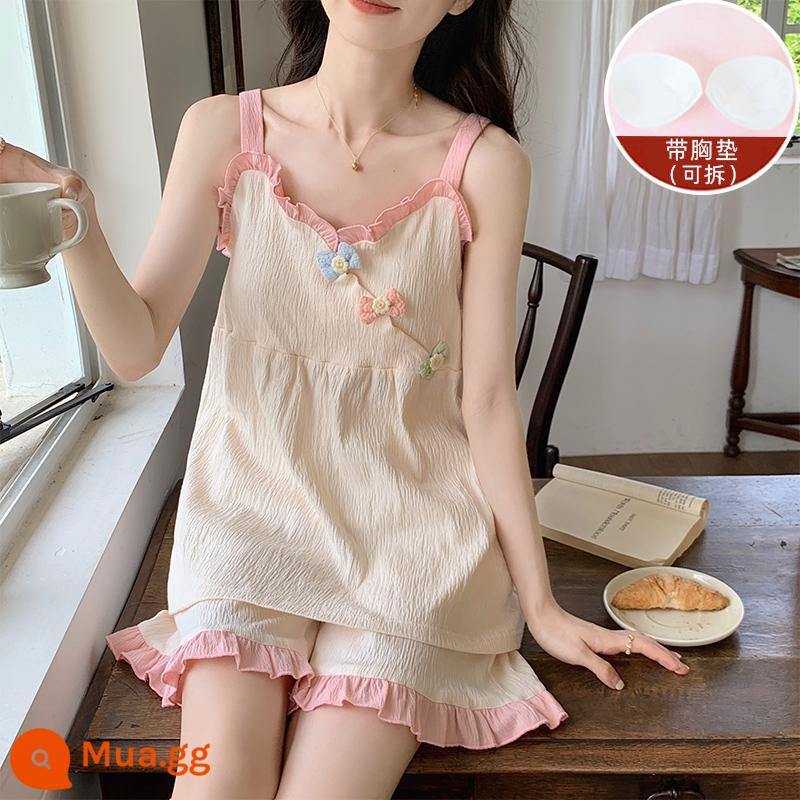 Bộ Đồ Ngủ Nữ Mùa Hè 2023 Mới Cotton Nguyên Chất Cho Nữ Bộ Treo Hai Mảnh Dây Đeo Vai Đệm Ngực Mùa Hè - KMN-89954B-Ba cung