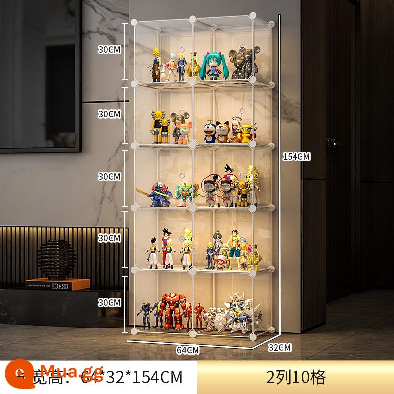 Tủ trưng bày mô hình Lego trang trí nhà cửa lưu trữ kính giả acrylic hộp đồ chơi khối xây dựng mô hình trong suốt tủ - 2 cột gồm 10 ô [độ trong suốt tổng thể cao] mô hình có thể phóng to