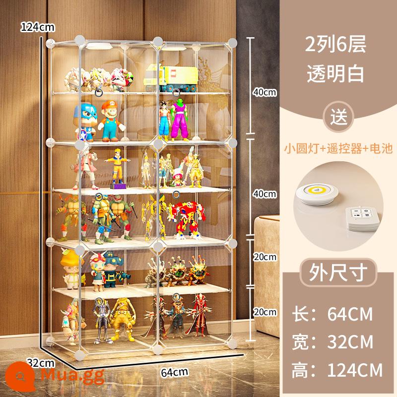 Tủ trưng bày mô hình Lego trang trí nhà cửa lưu trữ kính giả acrylic hộp đồ chơi khối xây dựng mô hình trong suốt tủ - 2 hàng 6 lớp [Panel cửa siêu trong]❤ Tặng kèm 2 bộ đèn điều khiển từ xa (bao gồm pin)