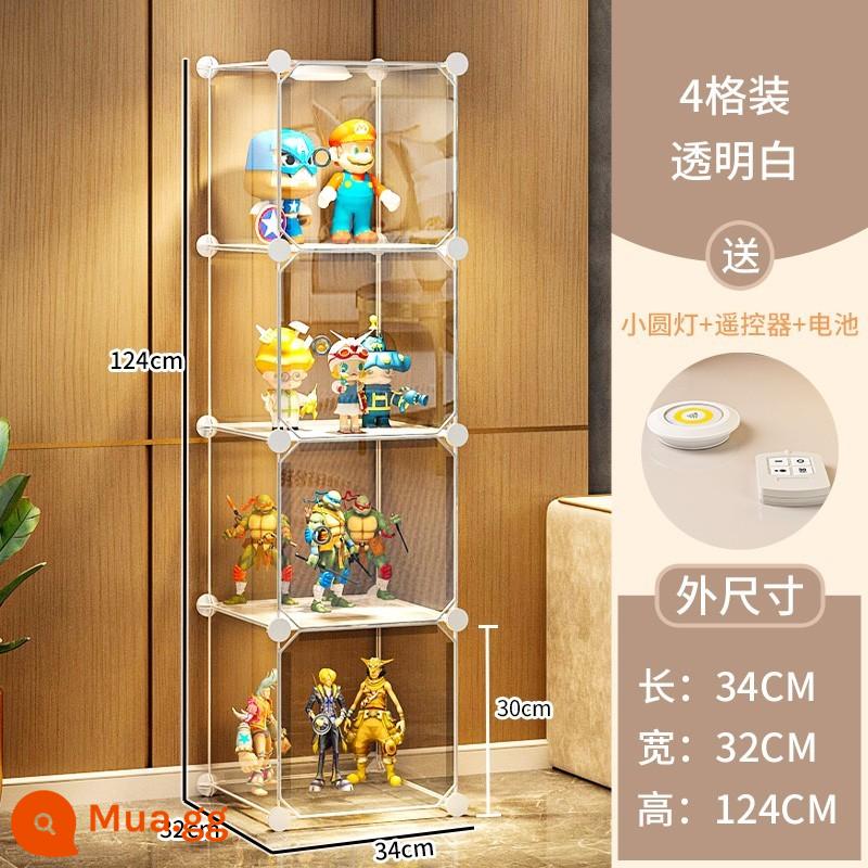 Tủ trưng bày mô hình Lego trang trí nhà cửa lưu trữ kính giả acrylic hộp đồ chơi khối xây dựng mô hình trong suốt tủ - 4 lưới [Bảng cửa cực trong]❤ Tặng kèm bộ đèn điều khiển từ xa (bao gồm pin)