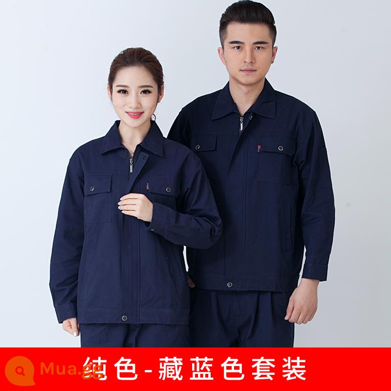 Quần yếm dài tay bằng cotton nguyên chất mùa xuân và mùa thu phù hợp với áo khoác chống mài mòn của nam giới quần áo nhà máy hàn chống bỏng nước tùy chỉnh quần áo bảo hiểm lao động - Bộ vest màu xanh hải quân (cotton nguyên chất)