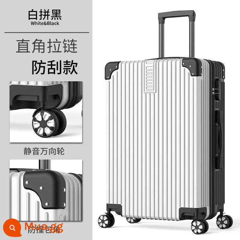 Shunfeng phổ bánh xe vali 20 inch nữ và nam học sinh khung nhôm trường hợp xe đẩy sức chứa lớn vali da vali vali - Trắng đen - góc vuông - kiểu dây kéo (có kèm nắp hộp + decal)