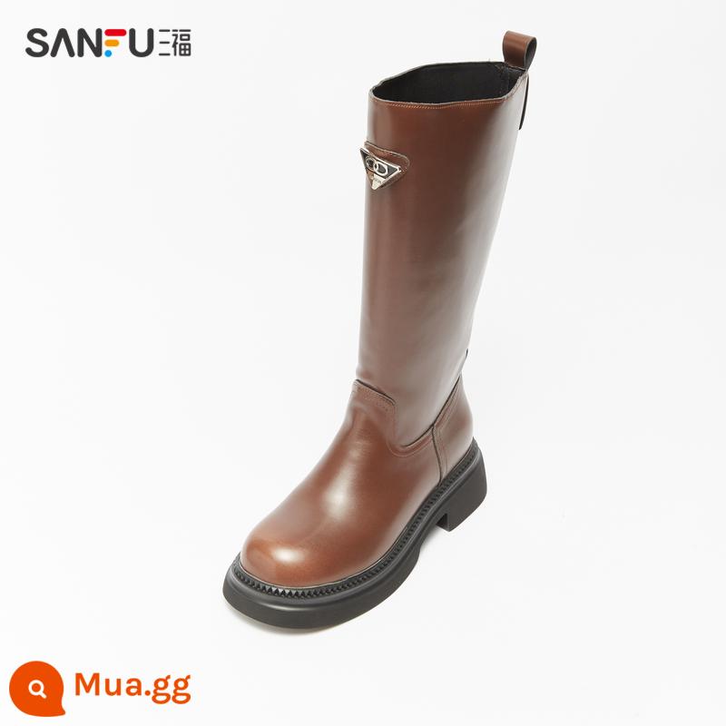 [Cùng một mô hình của trung tâm thương mại] SANFU Cưỡi Boots 2022 NEW Retro High Leisure Versatile High -thickness và High -thickness Boots - nâu