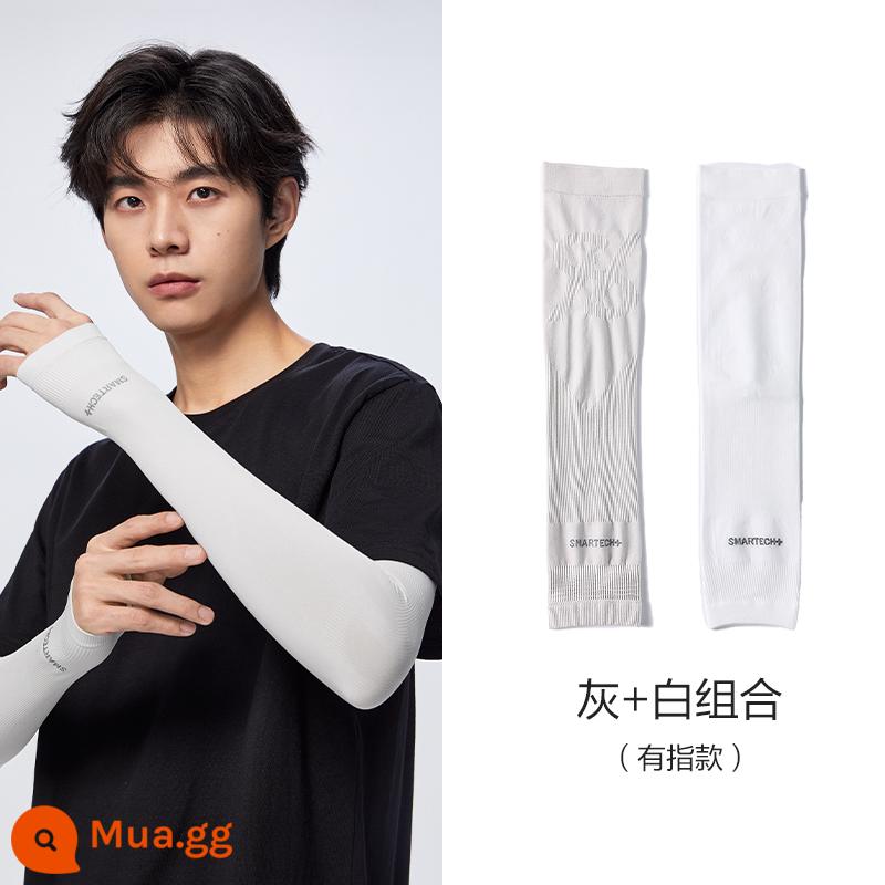 Semir chống nắng tay nam mùa hè mỏng chống tia UV lái xe che nắng du lịch ngoài trời băng lụa bảo vệ cánh tay băng tay nữ - Tông màu trắng và xám (ám chỉ hai cặp)