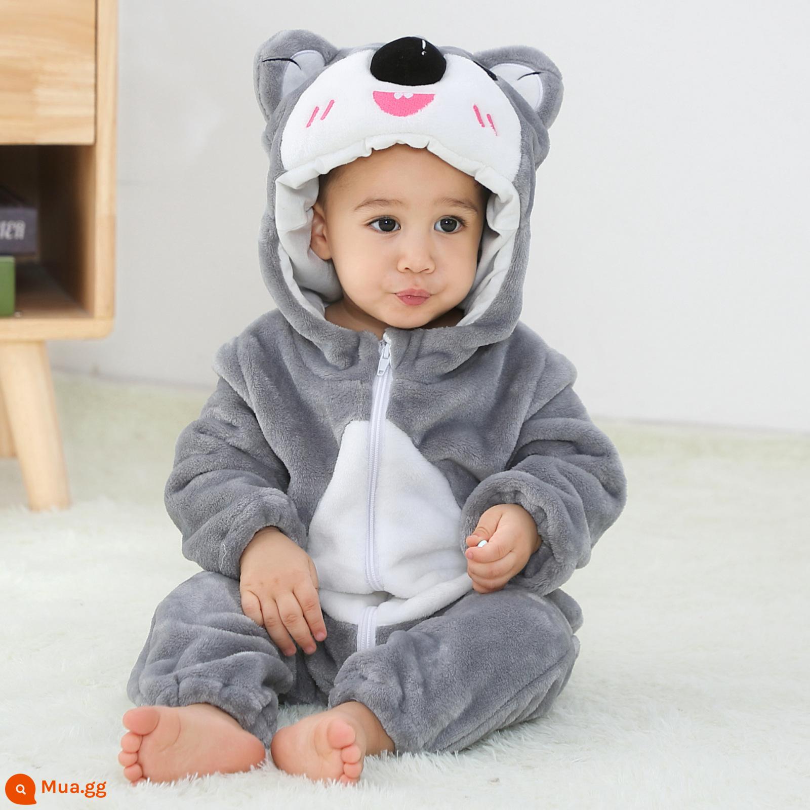 Jumpsuit cho bé siêu đáng yêu, quần áo cotton thu đông, bé nam nữ, bé 1 tuổi đi chơi, quần áo dày dặn - Phần mỏng koala màu xám