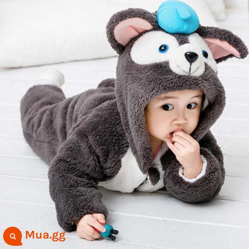 Jumpsuit cho bé siêu đáng yêu, quần áo cotton thu đông, bé nam nữ, bé 1 tuổi đi chơi, quần áo dày dặn - Phiên bản dày mèo xám đen