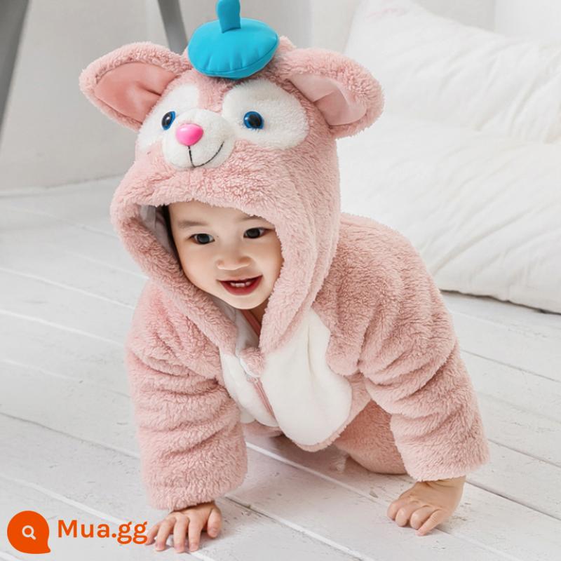 Jumpsuit cho bé siêu đáng yêu, quần áo cotton thu đông, bé nam nữ, bé 1 tuổi đi chơi, quần áo dày dặn - Phiên bản dày mèo hồng nhạt