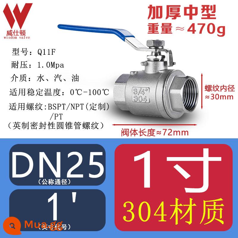 Thép không gỉ 304 hai mảnh van bi ren ren bi van ống nước chuyển đổi van 4 phút 6 phút 1 inch DN15 25 - Chất liệu 304 dày vừa phải DN25 "1 inch"