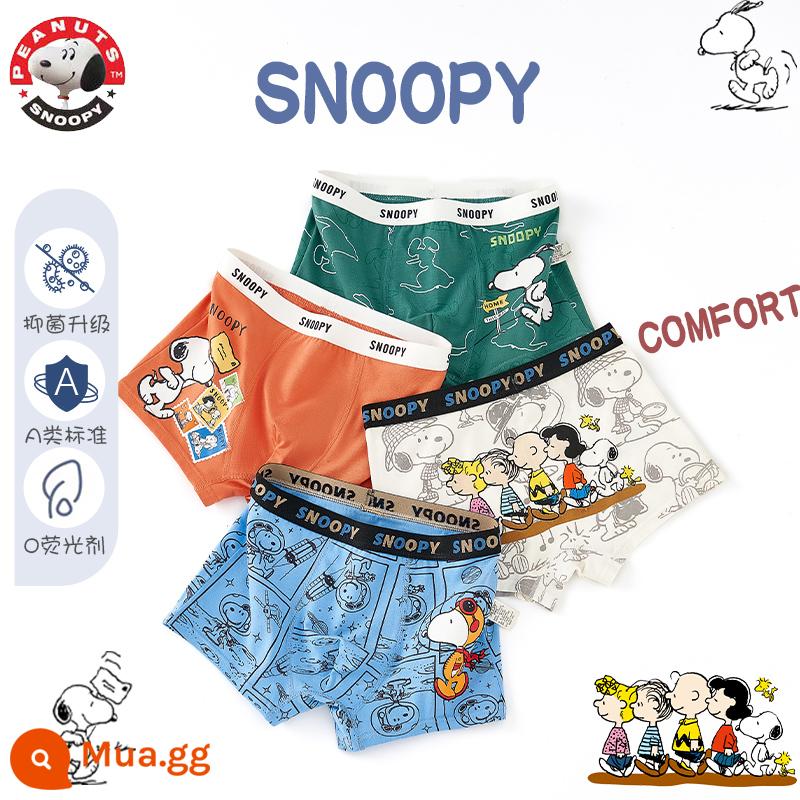 Quần lót trẻ em Snoopy bé trai cotton nguyên chất góc phẳng quần đùi bé trai mùa hè trẻ em 100% - S1004+S1010 (Bộ 4 bông kháng khuẩn nguyên chất Snoopy)