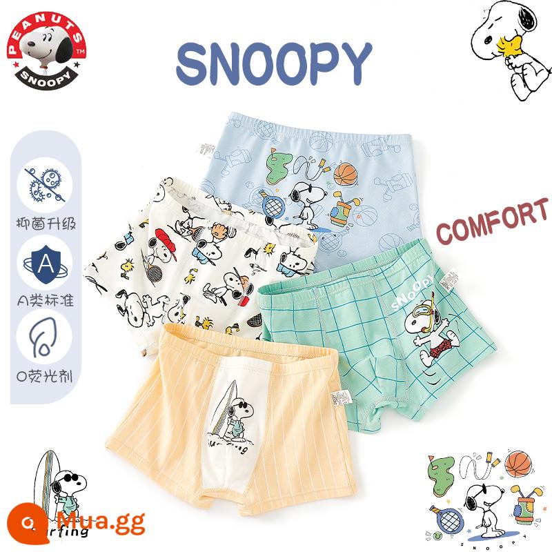 Snoopy quần lót trẻ em bé trai cotton bé trai bé trai cotton mùa hè quần đùi boxer quần boxer đầu - S1007+S1008 (Bộ 4 bông kháng khuẩn nguyên chất Snoopy)