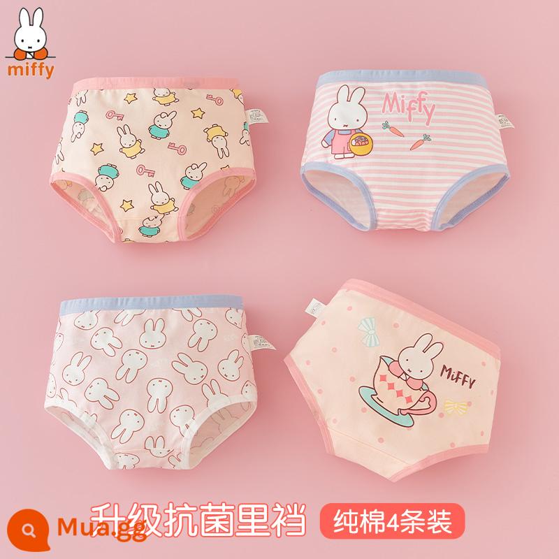 Quần lót trẻ em bé gái cotton boxer bé gái tam giác vuông quần đùi cotton bé gái bé gái quần lót 100% - Miffy 789 Kiểu Tam Giác (Bộ 4 Cotton Kháng Khuẩn)