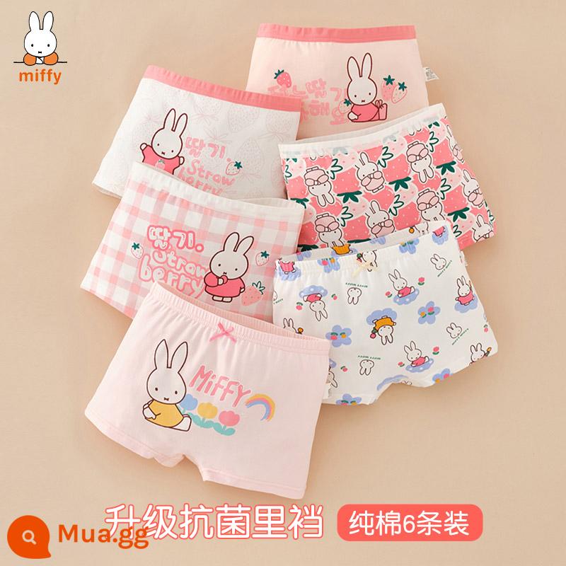 Quần lót trẻ em bé gái cotton boxer bé gái tam giác vuông quần đùi cotton bé gái bé gái quần lót 100% - Miffy 782+7030 kiểu boxer (6 miếng cotton nguyên chất kháng khuẩn)