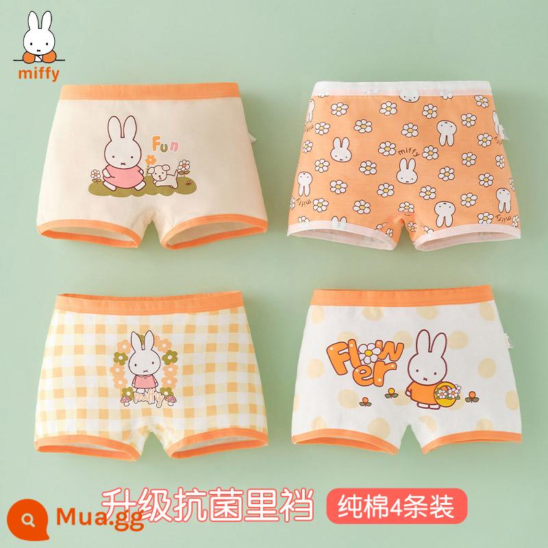 Quần lót trẻ em bé gái cotton boxer bé gái tam giác vuông quần đùi cotton bé gái bé gái quần lót 100% - Miffy 7031 kiểu boxer (cotton nguyên chất kháng khuẩn 4 miếng)