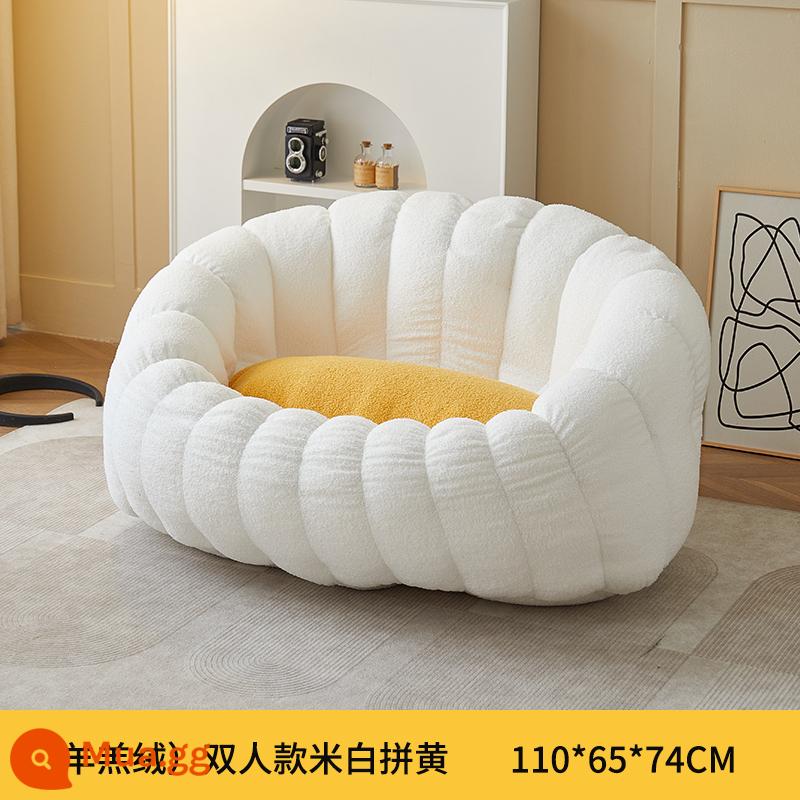 Ghế sofa lười có thể nằm và ngủ trên phòng ngủ tại nhà internet người nổi tiếng ban công ghế phòng chờ giải trí phòng ngủ túi đậu ghế sofa nhỏ - (Trắng nhạt với vàng) Nhung cừu cỡ lớn gấp đôi