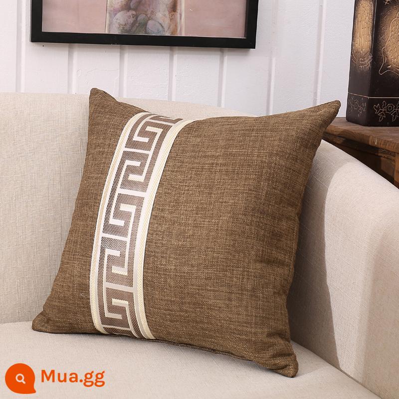 Mới phong cách Trung Quốc cotton linen sofa gối hiện đại tối giản gối ghế đệm thêu thắt lưng gối đầu giường tựa lưng lớn với lõi - Màu nâu