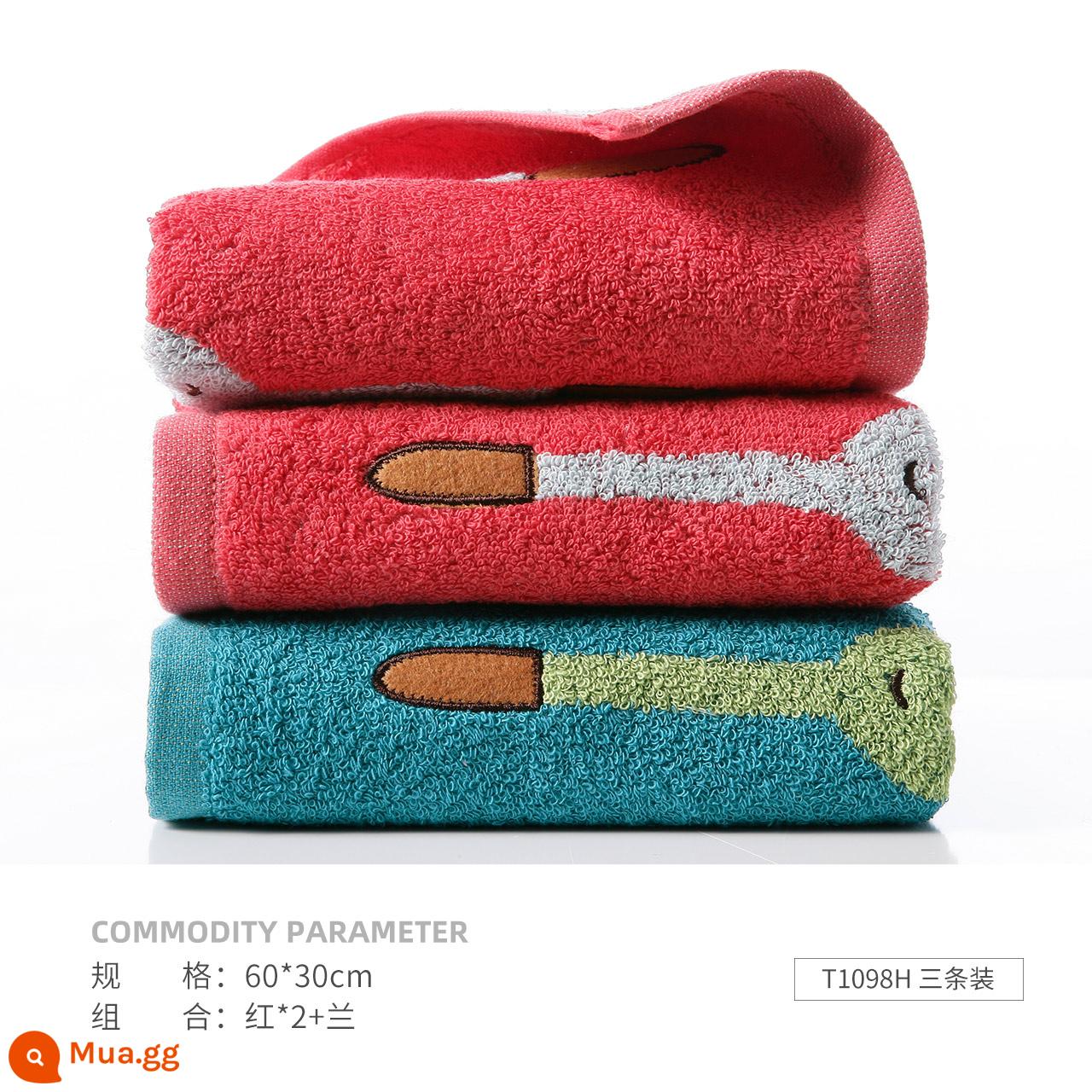 3 khăn size vàng, khăn rửa mặt cotton nguyên chất dành cho người lớn, cotton thấm nước gia dụng màu trơn, nam nữ và trẻ em tắm và rửa tay - [3 chiếc khăn cỡ vừa jacquard dễ thương] T1098H đỏ*2+xanh