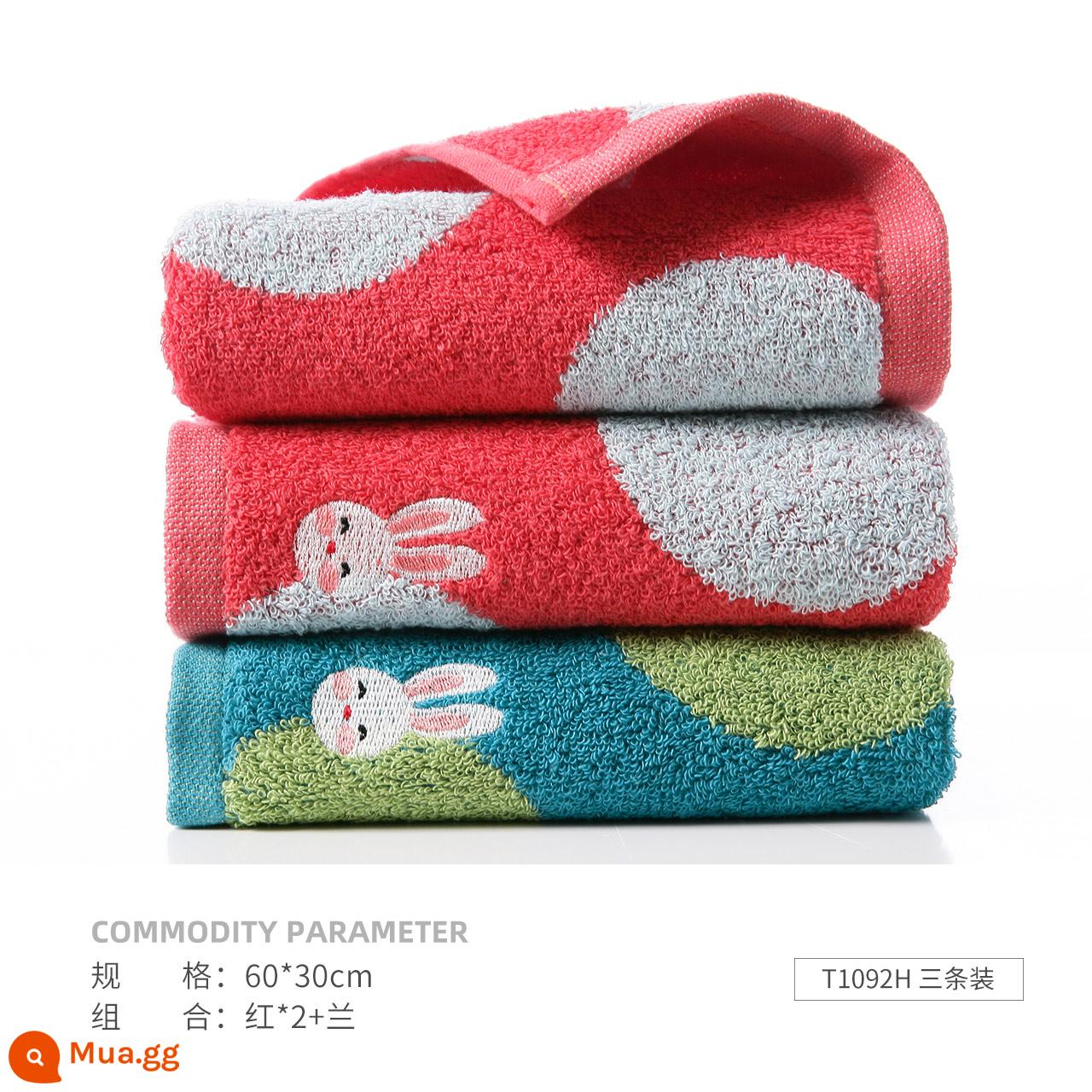 3 khăn size vàng, khăn rửa mặt cotton nguyên chất dành cho người lớn, cotton thấm nước gia dụng màu trơn, nam nữ và trẻ em tắm và rửa tay - [3 chiếc khăn cỡ vừa thỏ dễ thương] T1092H đỏ*2+xanh