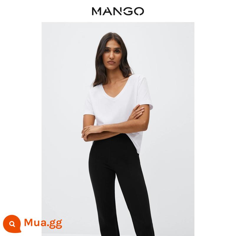 Áo thun nữ MANGO xuân hè mới thiết kế cắt thẳng thời trang Áo thun cotton pha cổ chữ V - Trắng