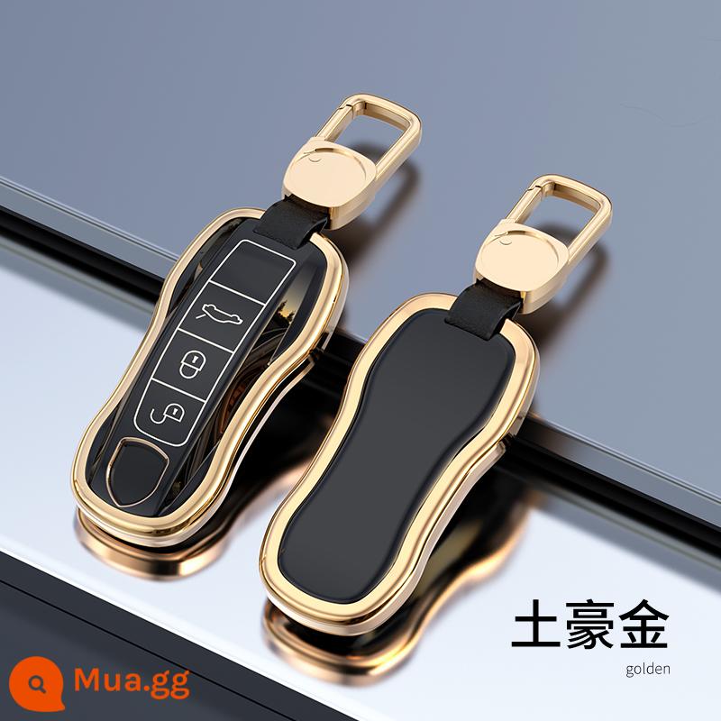 Phù hợp với vỏ chìa khóa Porsche Cayenne macan bộ Panamera túi xe panamera khóa cao cấp 718 - Porsche Model A 3 nút "Golden Edge Black + Khóa treo logo xe"