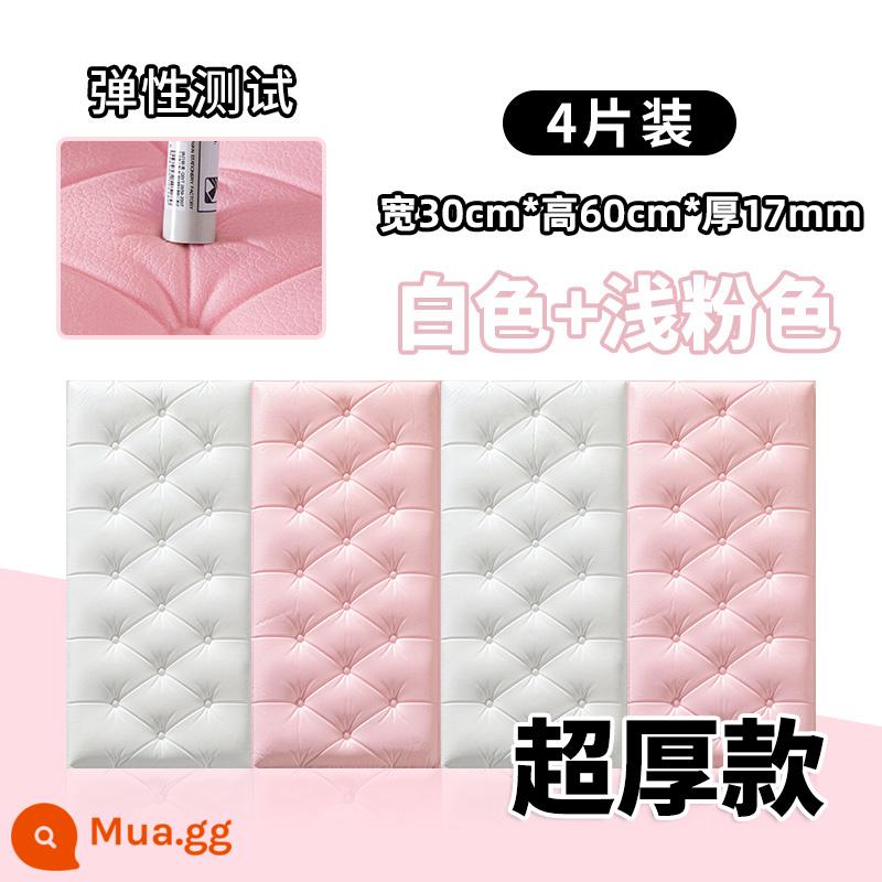 Dày tự dính đầu giường gói mềm chống va chạm chiếu tatami Kang Wai 3d dán tường ba chiều phòng ngủ dán tường chống va chạm nền trang trí tường - [Độ dày 1,7cm] 2 miếng trắng + 2 miếng hồng nhạt ❤Dày 30 * 60cm và chống va chạm