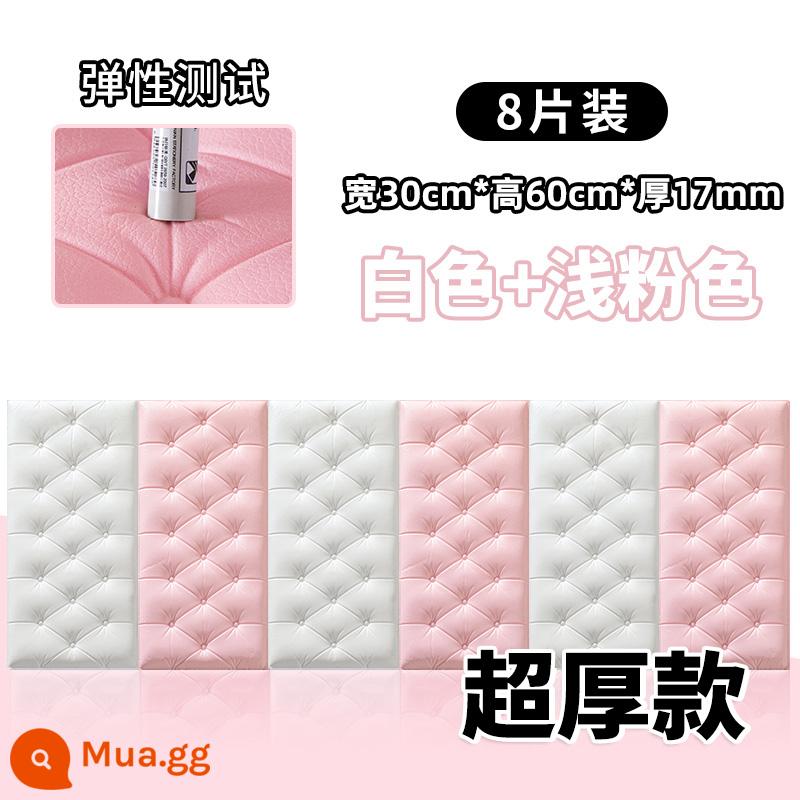 Dày tự dính đầu giường gói mềm chống va chạm chiếu tatami Kang Wai 3d dán tường ba chiều phòng ngủ dán tường chống va chạm nền trang trí tường - [Độ dày 1,7cm] 4 miếng trắng + 4 miếng hồng nhạt ❤Dày 30 * 60cm và chống va chạm