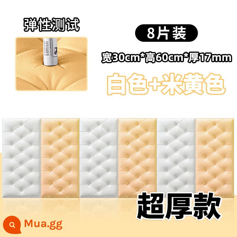 Dày tự dính đầu giường gói mềm chống va chạm chiếu tatami Kang Wai 3d dán tường ba chiều phòng ngủ dán tường chống va chạm nền trang trí tường - [Độ dày 1,7cm] 4 miếng trắng + 4 miếng màu be ❤dày 30 * 60cm và chống va chạm