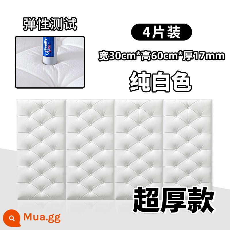 Dày tự dính đầu giường gói mềm chống va chạm chiếu tatami Kang Wai 3d dán tường ba chiều phòng ngủ dán tường chống va chạm nền trang trí tường - [Độ dày 1.7cm] Trắng 4 miếng 30*60cm🔥 Phối màu đẹp hơn