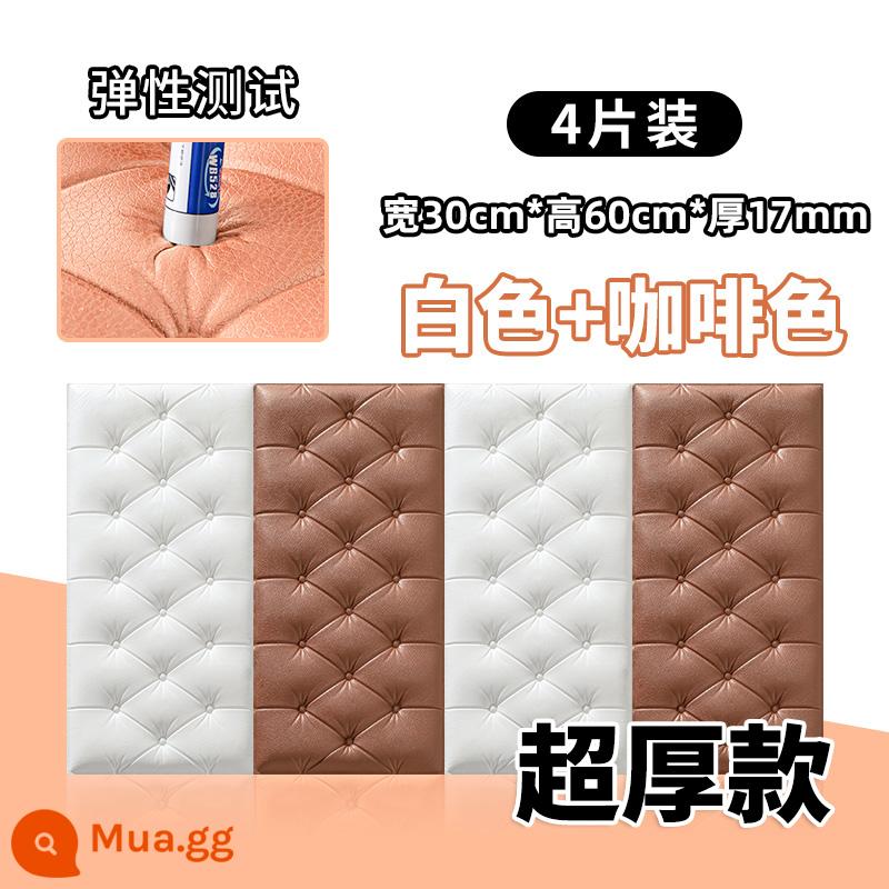 Dày tự dính đầu giường gói mềm chống va chạm chiếu tatami Kang Wai 3d dán tường ba chiều phòng ngủ dán tường chống va chạm nền trang trí tường - [Độ dày 1,7cm] 2 miếng trắng + 2 miếng nâu ❤Dày 30 * 60cm và chống va chạm