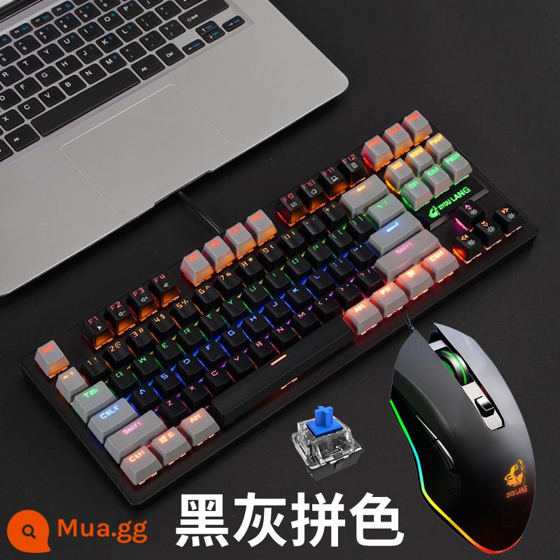 Xanh trục đỏ trục bàn phím cơ 87 phím đoạn ngắn nhỏ không có phím số notebook đánh máy chơi game chuyên dụng 82 - Phối màu đen xám (công tắc xanh 87 phím) + chuột chơi game