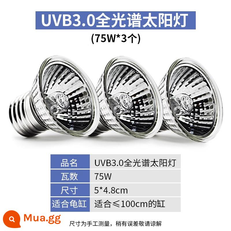 Rùa bò thú cưng đèn sưởi UVA sưởi ấm UVB cách nhiệt đèn năng lượng mặt trời rùa bóng đèn thú cưng rùa đèn sưởi ấm liên tục - 3 đèn nền [75W]