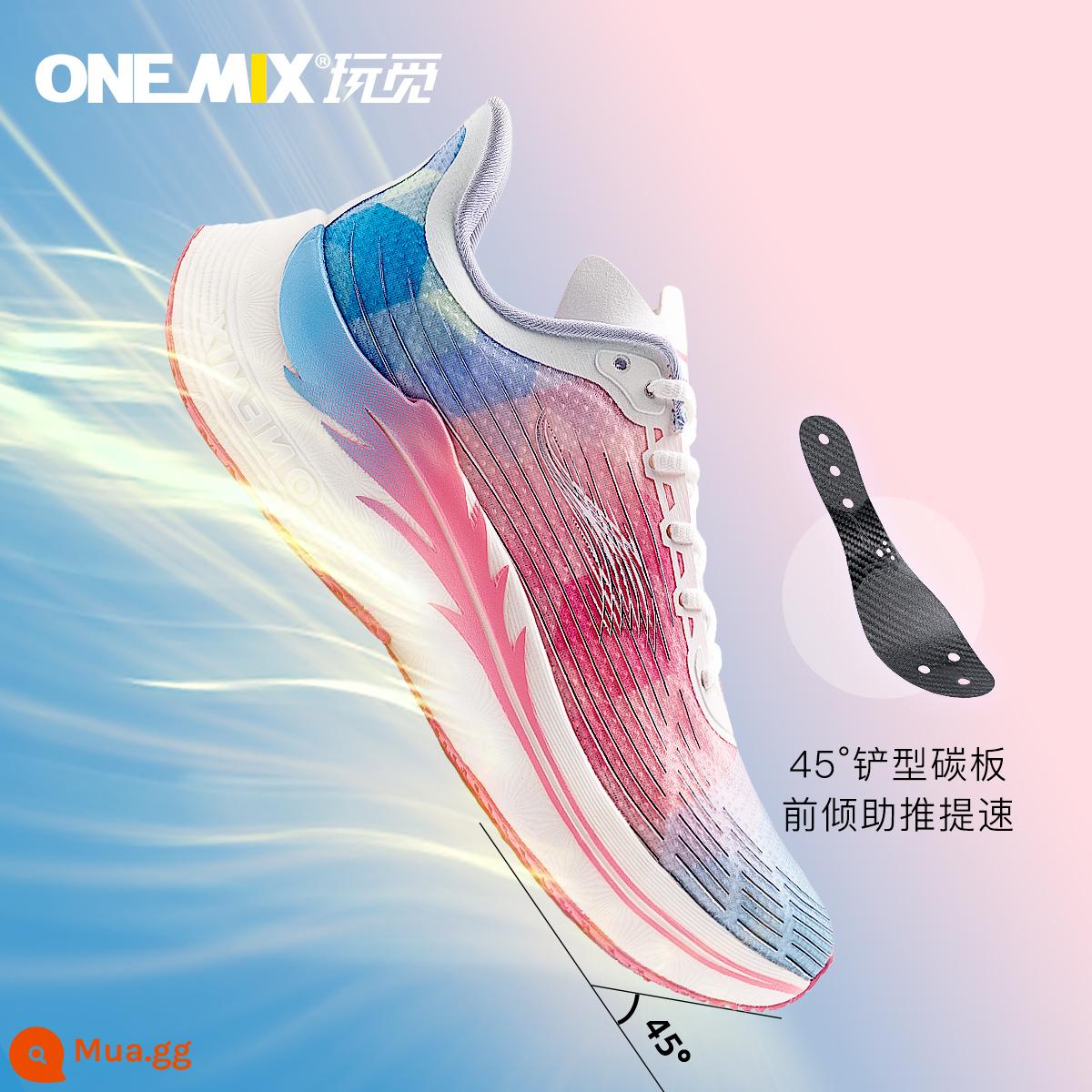 Onemix Play áo giáp có cánh tấm carbon toàn bộ lòng bàn tay giày chạy bộ marathon chuyên nghiệp cho nam giày chạy bộ giảm xóc siêu nhẹ giày thể thao cho nữ - Bột giao hưởng (màu mới)